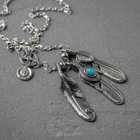 Goro Takahashi Style Stainless Steel Feather Necklace Set