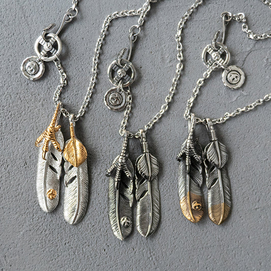 Stainless Steel Claw Feather Pendants Necklace Set