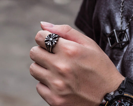 Floral Cross Ring 316 Stainless Steel, Gothic, Punk, Rock Ring