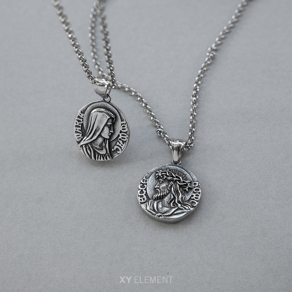 Virgin Mary and Jesus Christ Two-sided Pendant Necklace