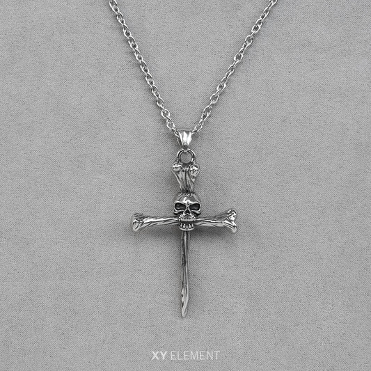 Skull Bone Cross Pendant Necklace