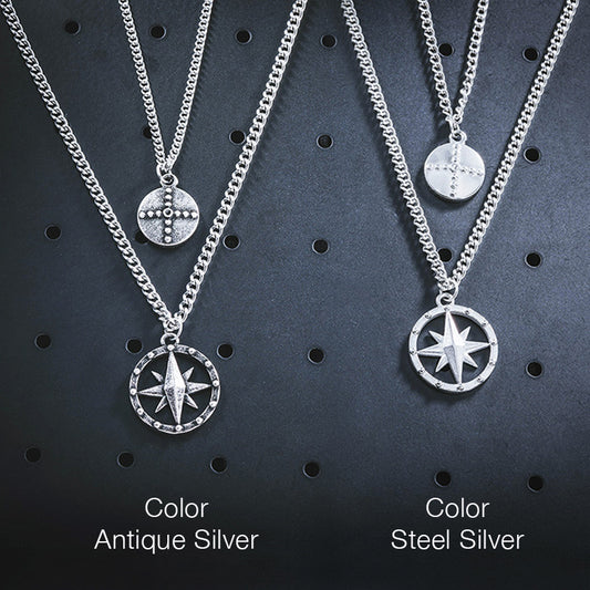 2-in-1 Minimalist Compass Layered Stainless Steel Necklace KPOP TikTok Style