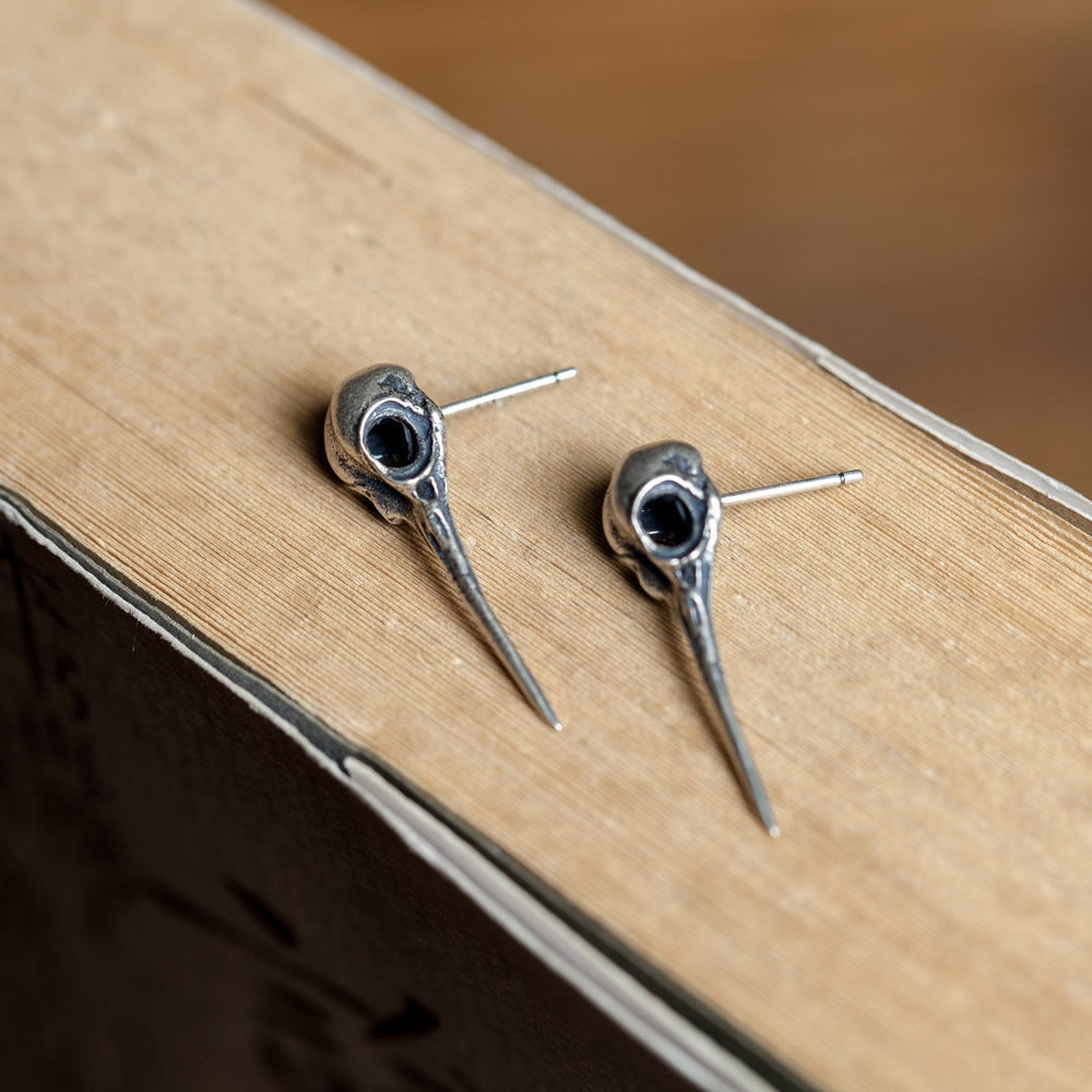 Silver Pterodactyl Skull Stud Earring