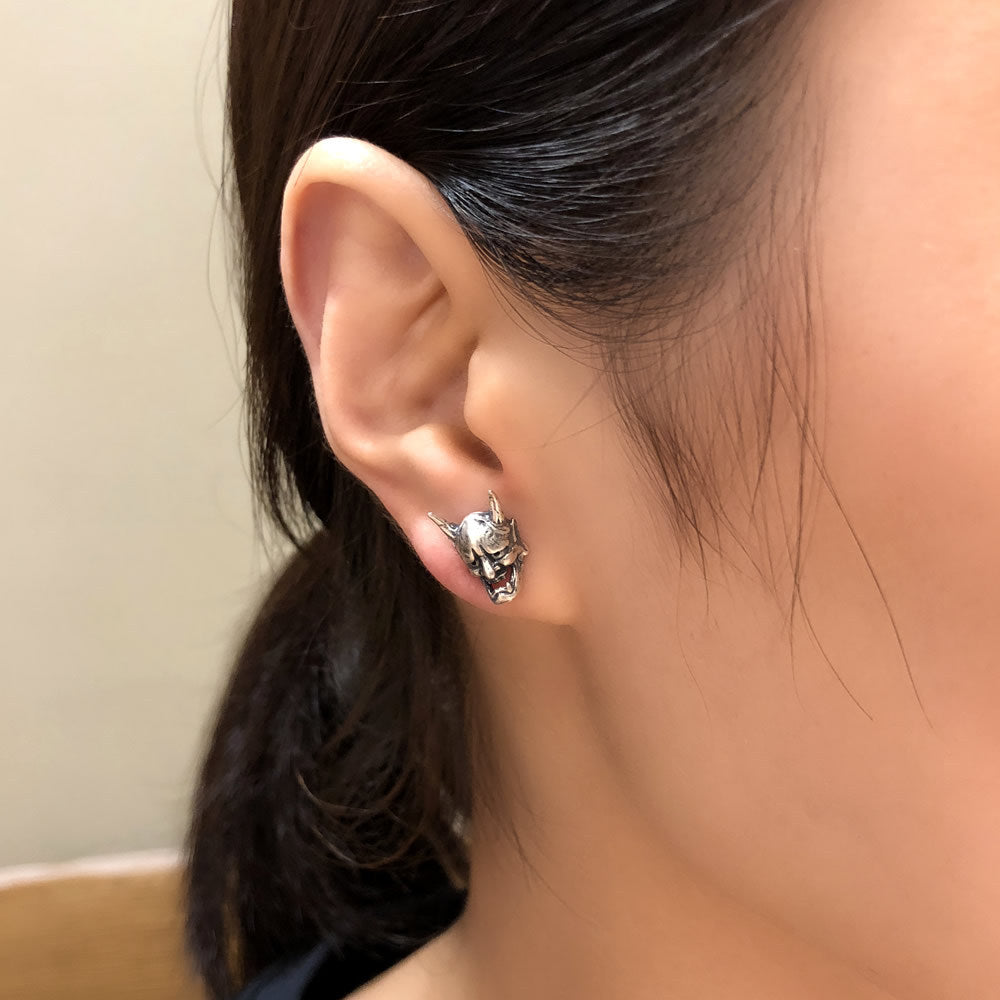 Japanese Oni Noh Hannya Mask Stud Earring Punk Rock Earring