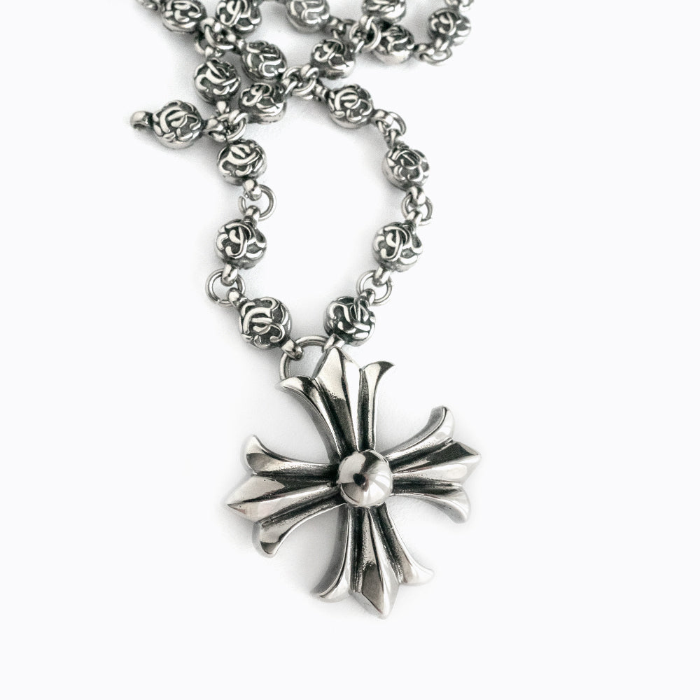 十字花 花藤串珠 克羅心風格 項鍊 N1066