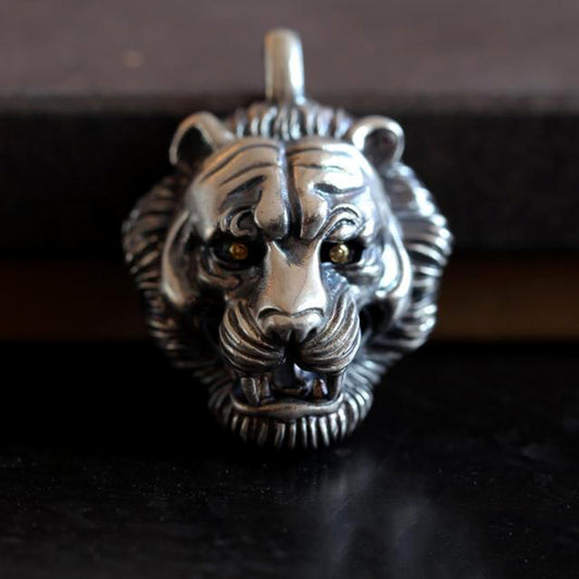Vintage Style Tiger Face Sterling Silver Pendant