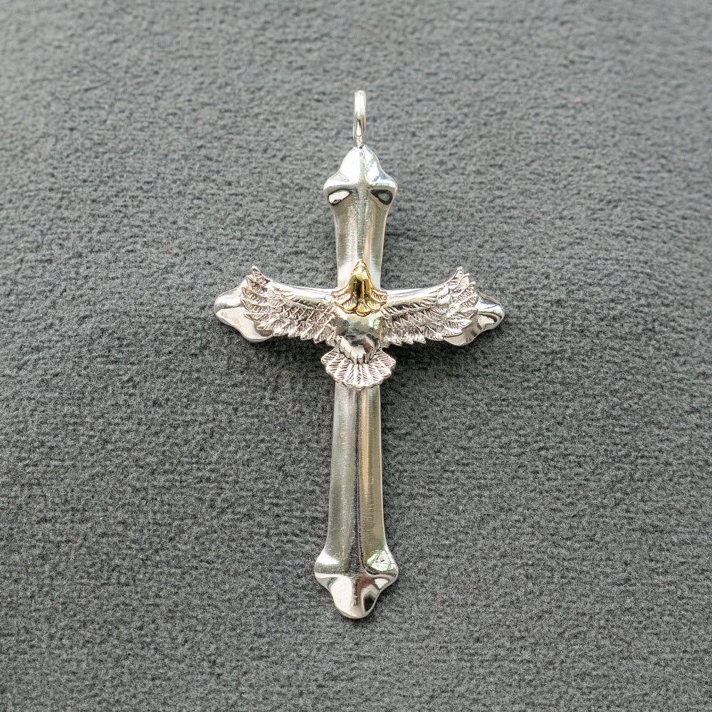 Silver Cross Eagle Hawk Pendant, Native American Indian Style, Tribal Jewelry, Religious Gift