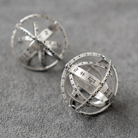 Special Unique Foldable Astronomical Armillary Spheres Ring 925 Sterling Silver