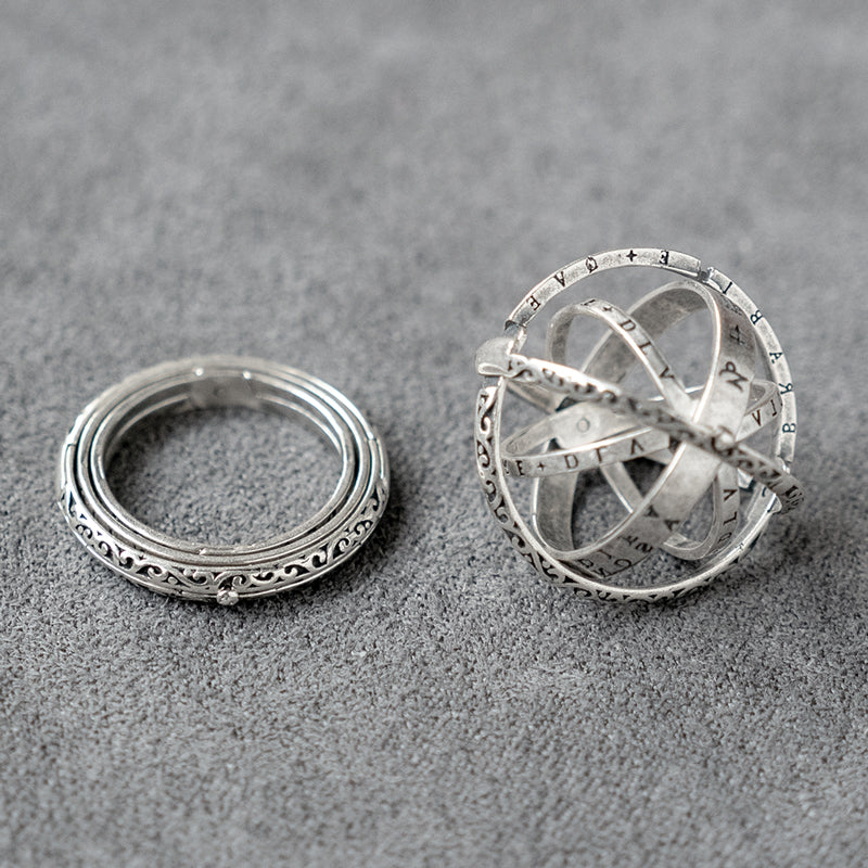 Special Unique Foldable Astronomical Armillary Spheres Ring 925
