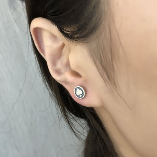 Silver Poker heart Stud Earring