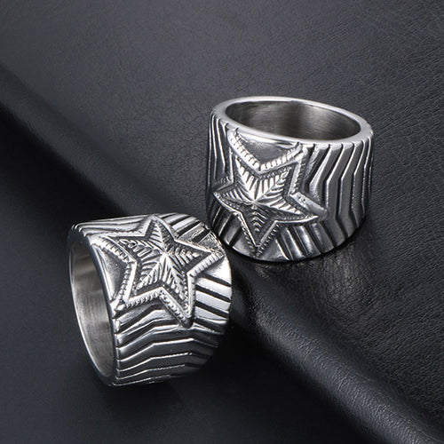Star Wave Wide Band Stainless Steel Ring