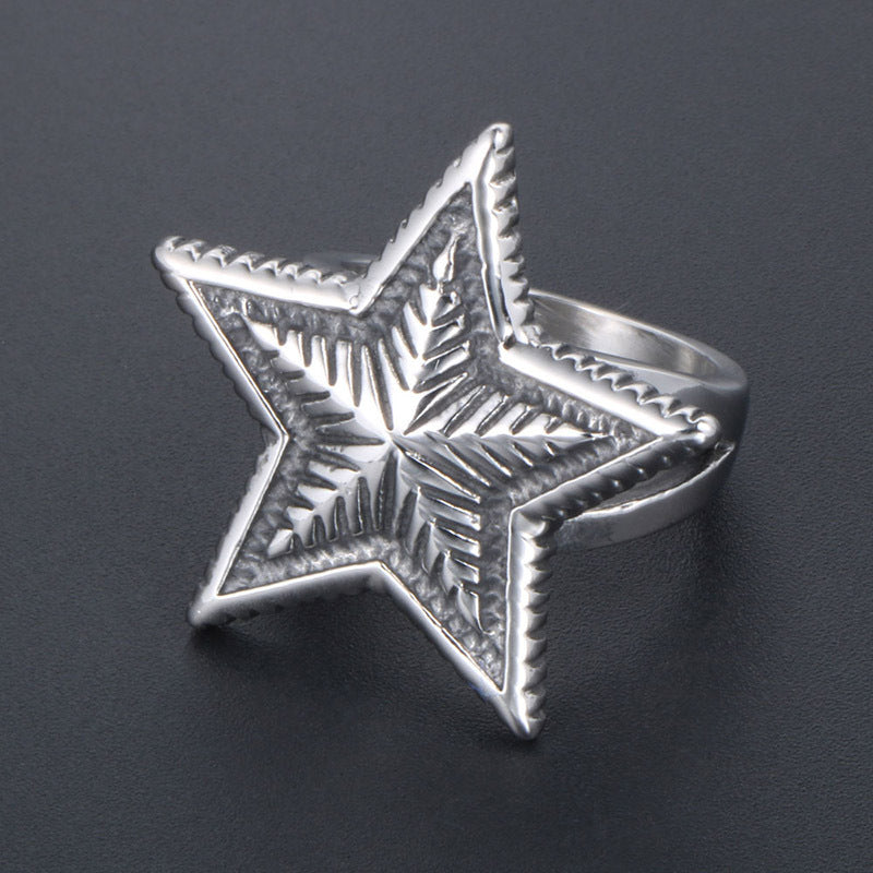 Stainless Steel Big Depp Star Ring