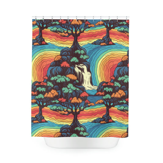 Boho Rainbow Waterfall Shower Curtain