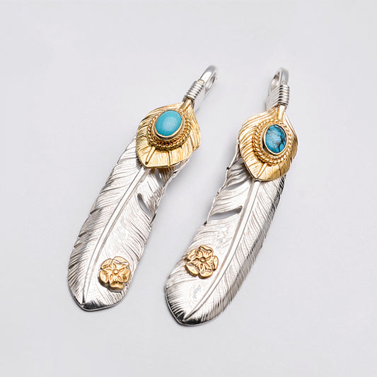 Silver Feather Natural Turquoise Pendant