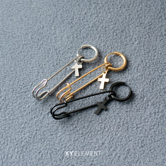 Cross Pin Clip on Hoop Earrings