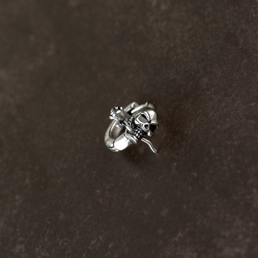 Skull & Rose Steel Huggie Earrings