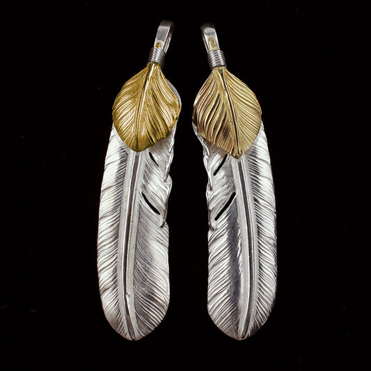 Gold Top with Metal Feather Pendant, Japanese Design, Native American Inspired