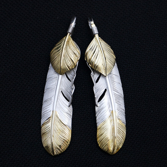 Silver Gold Top Feather Pendant, Japanese Design, Native American Inspired