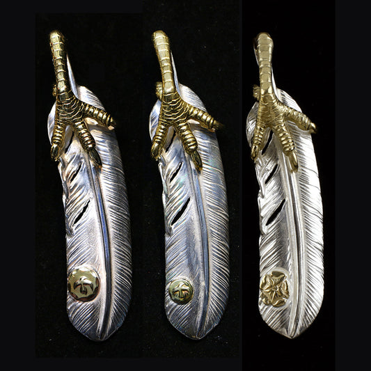 Feather with Claw and Metal Pendant, Japanese Design, Native American Inspired