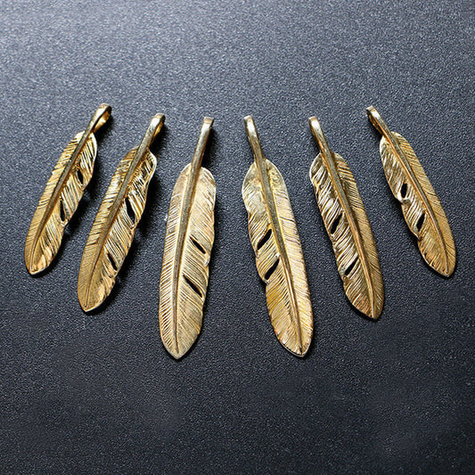 Silver Feather Brass Feather Charm, Japanese Design, Native American Inspired