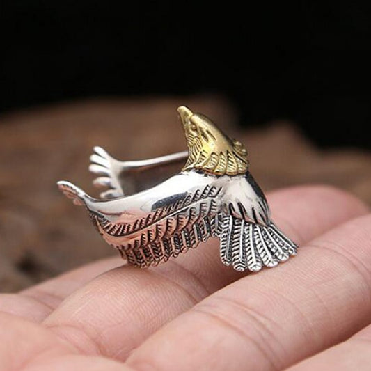 Sterling Silver Eagle Hawk Wrap Open Ring