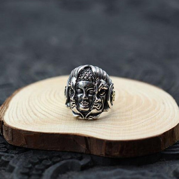 Buddha Breaking the Demon .925 Sterling Silver Ring