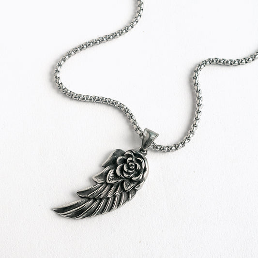 天使之翼與玫瑰 吊飾項鍊 N1025
