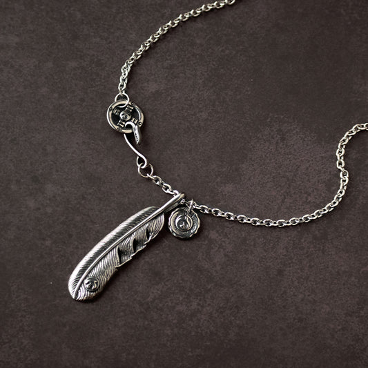 Steel Feather Metal Setup Necklace, Native America Style