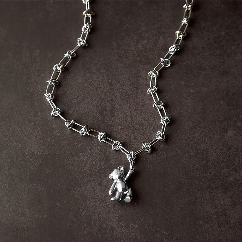 牽手泰迪熊 打結鍊 項鍊 (L2)