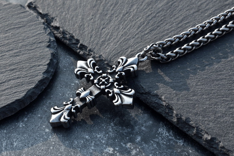 Gothic Floral Cross Stainless Steel Necklace