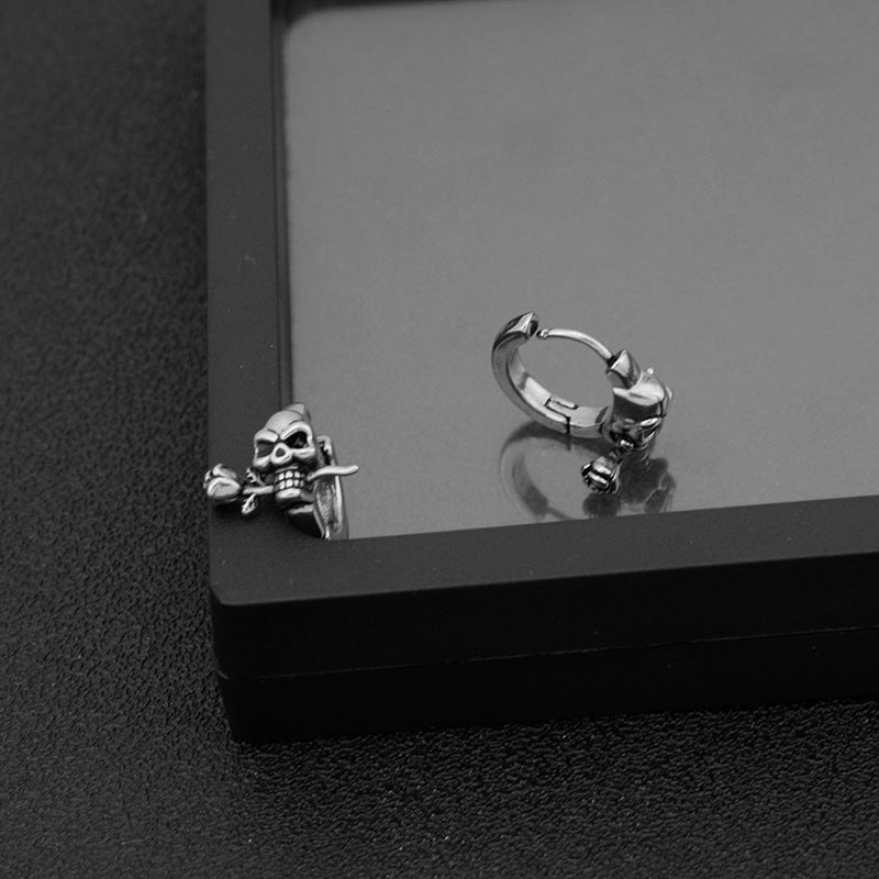 骷髏玫瑰 耳釘耳飾 E4038