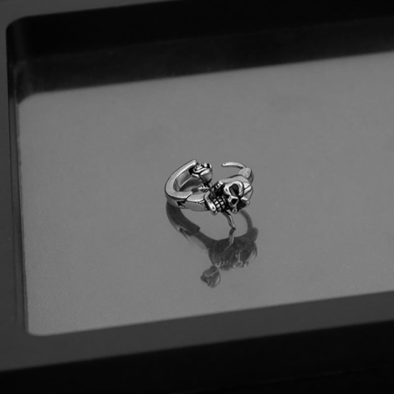 Skull & Rose Steel Huggie Earrings