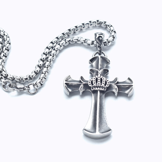 Gothic Cross Crown Stainless Steel Necklace
