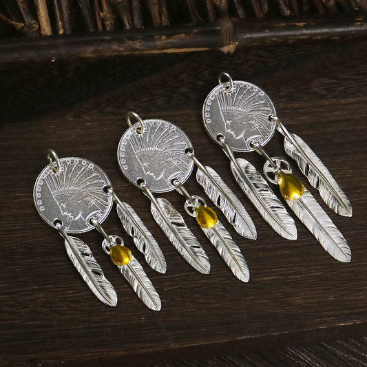 3 Feather Coin Pendant, Japanese Design