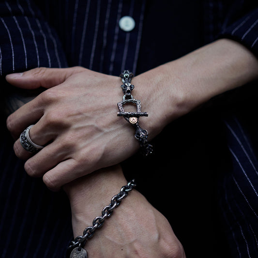 Silver Lion Skull Link Gold Metal Bracelet