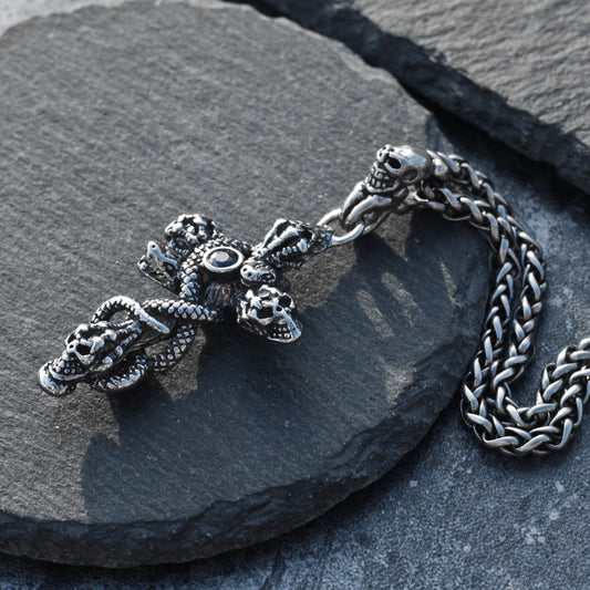 Snake Skull on Cross Stainless Steel Necklace