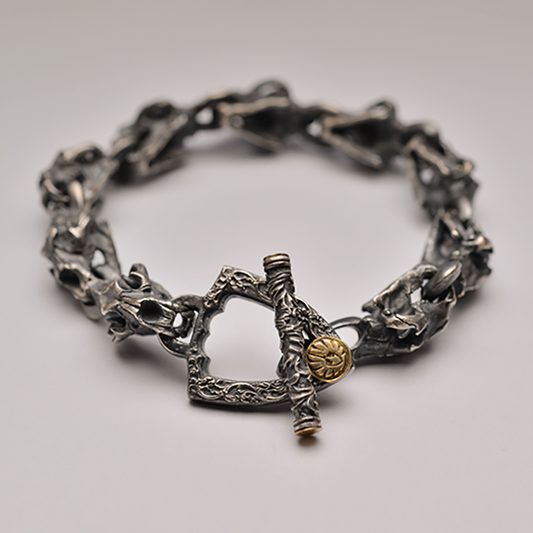 Silver Lion Skull Link Gold Metal Bracelet