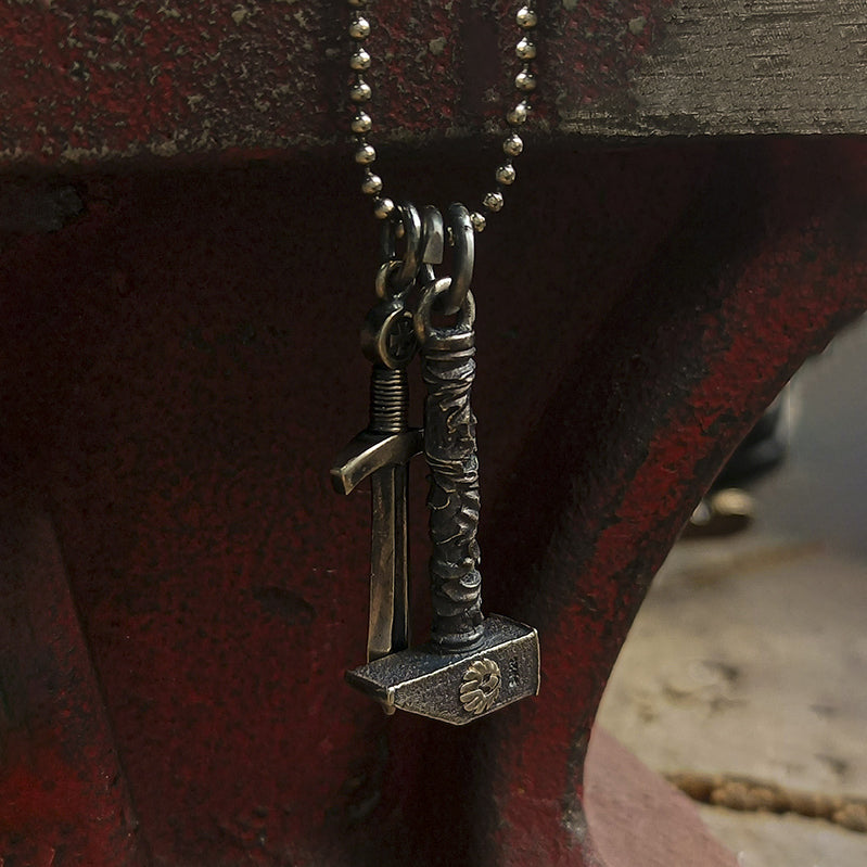 Miniature Silver Hammer Charm Arabesque Pendant