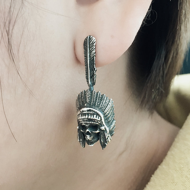 Indian Skull Silver Stud Earring