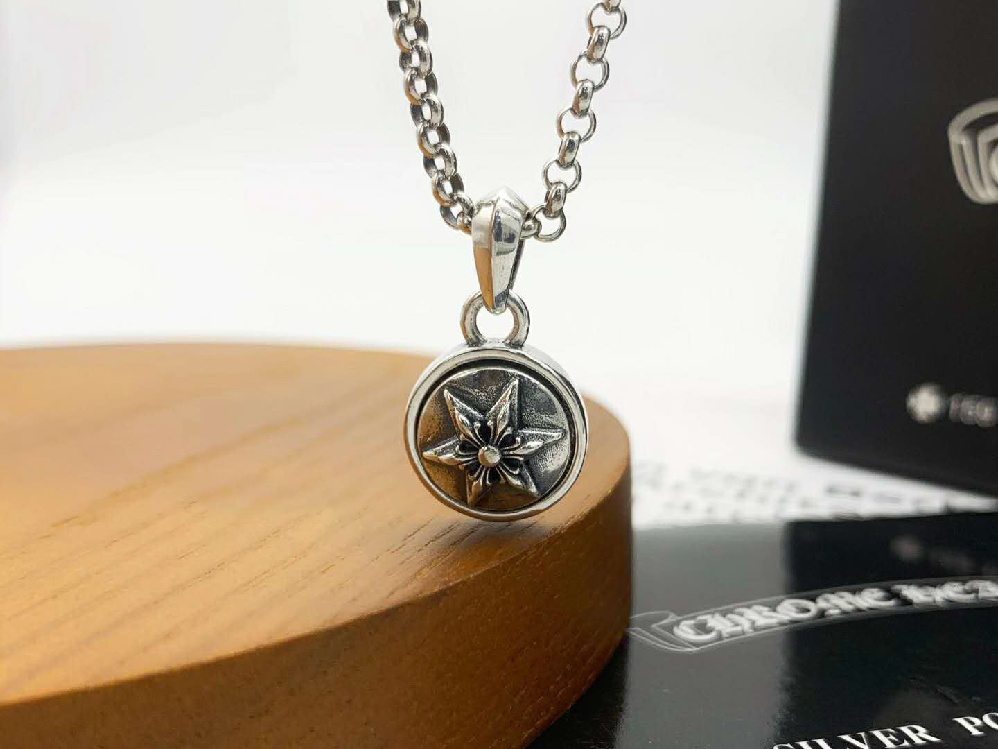 2-sided Rotatable CH Elements Silver Pendant