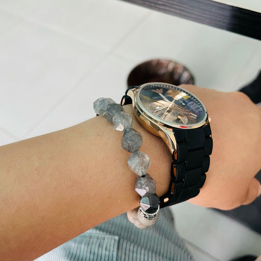 10mm Semi-Precious Diamond Cut Crystal Beaded Bracelet