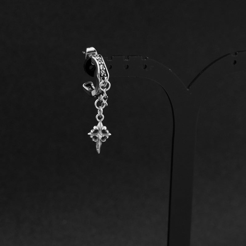 十字星 北極星 鑲鑽 耳釘耳飾 E4042