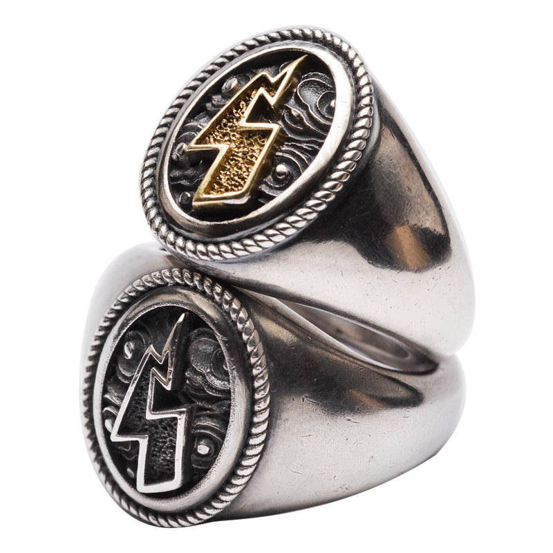 Gold and Silver Thunder Lightning Bolt Signet Ring