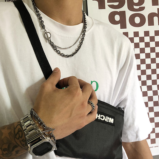 Cornered Chain Layered Cuban Link Chain Stainless Steel Necklace KPOP TikTok Style