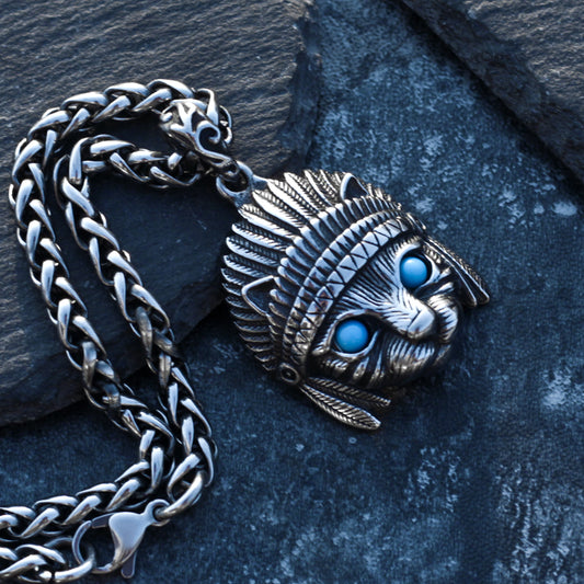 Indian Chief Cat Stainless Steel Necklace