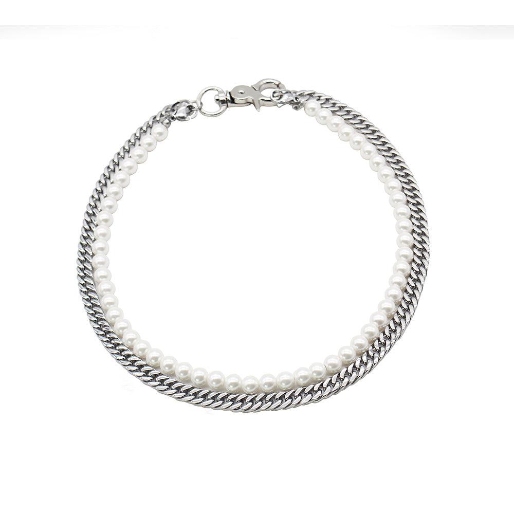 2 in 1 Layered Pearl Cuban Chain Necklace Street Fashion KPOP TikTok Style