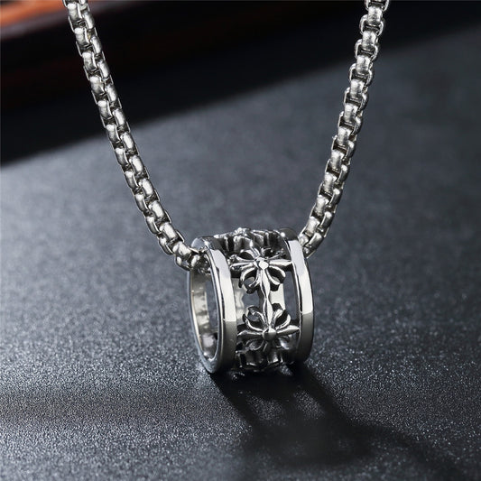 十字花鏤空環 吊飾項鍊 克羅心風格 N1063