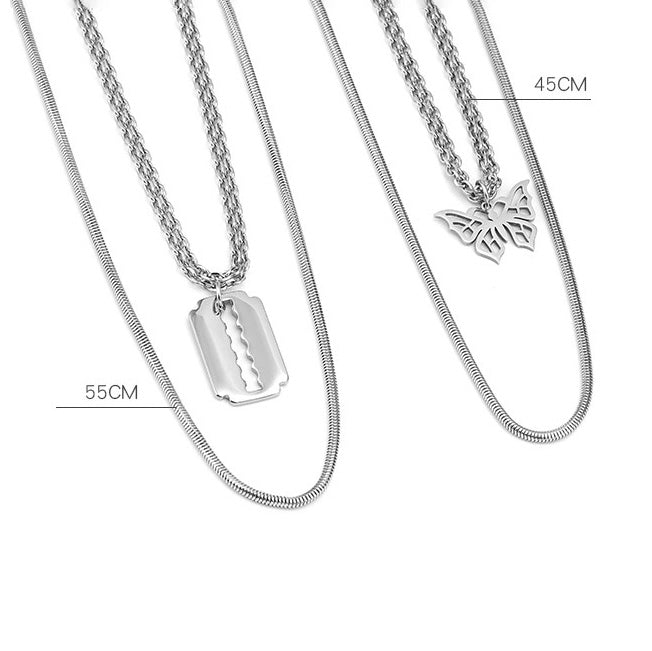 蝴蝶 刀片 雙層疊戴 套鍊