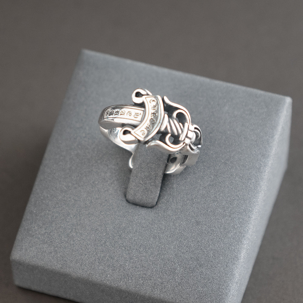 Double Dagger Ring, Gothic Ring 7/8/9 US