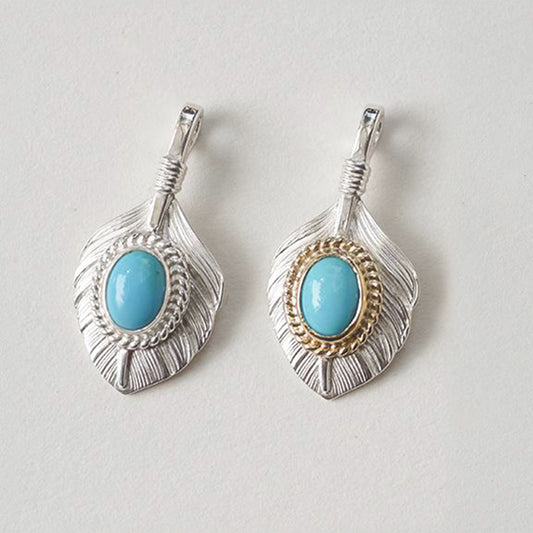 Silver Heart Feather Gemstone Pendant